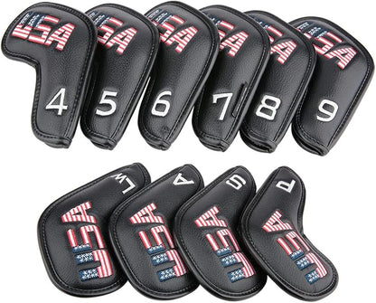 Golf Builder Black Leather USA Golf Club Iron Wedge Head Covers Fit All Brands - Image 3