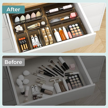 WOWBOX 44 PCS Clear Plastic Drawer Organizer Set, 4 Varied Size storage Bins - Image 6
