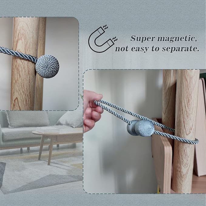 Hion Magnetic Curtain Tiebacks Gray Blue 4 Pack, Curtain Tiebacks Buckles Holdbacks Holders Hooks Clip for Home Bedroom Office Decorative Thick or Thin Curtain