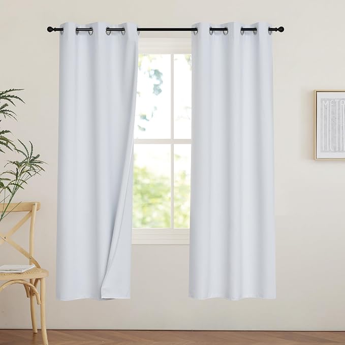 PONY DANCE White 100% Black Out Curtains 63 inch Length, Thermal Insulated by PONYDANCE