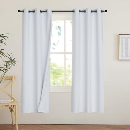PONY DANCE White 100% Black Out Curtains 63 inch Length, Thermal Insulated by PONYDANCE