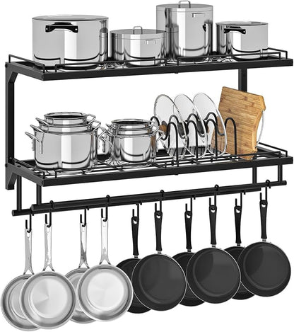 CHOEZON Pot Rack, Wall Mounted Pan Holder, 2-Tier Pot and Pan Organizer by Choezon