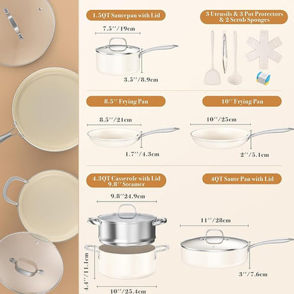 PekGema Ceramic Pots and Pans Set, Nonstick Kitchen Cookware, Oven Safe Cooking - Image 2