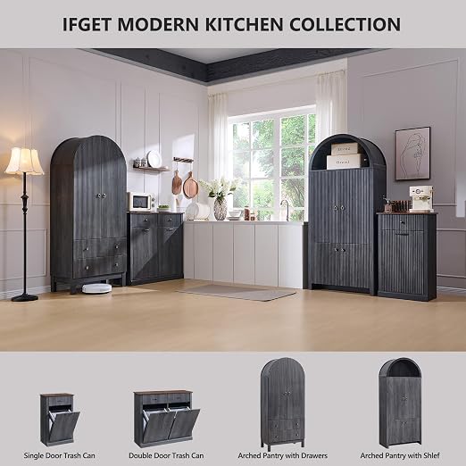 Modern Tilt-Out Trash Can Cabinet, 10 Gallon Fluted Laundry Hamper Cabinet - Image 6