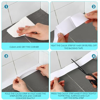 Maitys White Caulk Tape Waterproof Self Adhesive 12 Roll White Caulking Sealant - Image 2