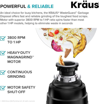 KRAUS Kore Workstation 30-inch Undermount 16 Gauge Stainless Kitchen Sink, Single Bowl Kitchen Sink with 1 HP Garbage Disposal,KWU110-30-100-100MB