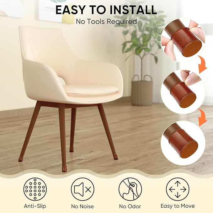BALEINE 24 Pack Silicone Chair Leg Floor Protectors, Stool Leg Protectors Cap, Non-Slip Chair Leg Caps for Hardwood Floors (Brown, X-Large, 24 Pack)