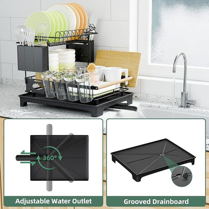 2-Tier Dish Rack with Drainboard: Large Capacity Anti-Rust Kitchen Counter - Image 2