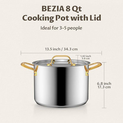 BEZIA 8 Quart Stainless Steel Stock Pot, 0-Coating Safe Cooking Pot - Image 7
