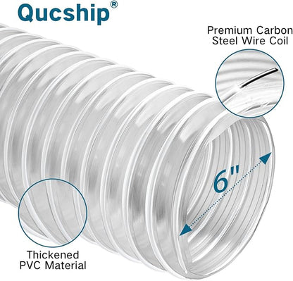 Qucship 6" x 10' Flexible PVC Fume Collection Hose - Image 2