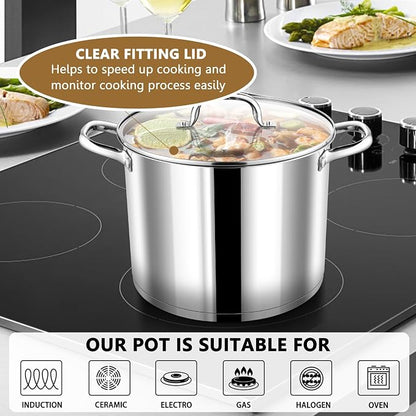 P&P CHEF 10 QT Stock Pot with Lid, Stainless Steel Large Cooking Pot, Soup - Image 5