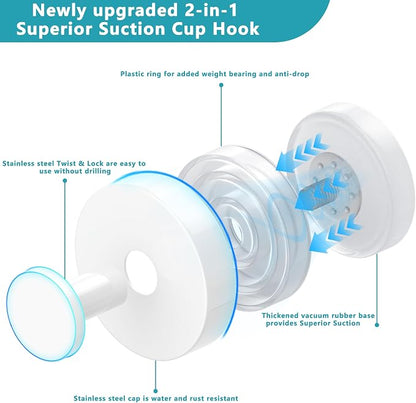 Suction Cup Hooks for Shower, Removable No Drill Towel Hooks, Upgraded 15 lbs - Image 2