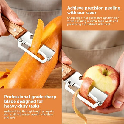 3 Pcs Multifunctional Vegetable Peeler, Wooden Handle, Stainless Steel Blade - Image 3