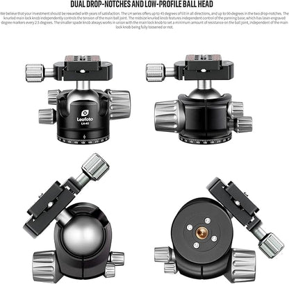 Leofoto Carbon Fiber Travel Tripod with 360° Ball Head, Lightweight Compact Professional Camera Tripod, Weight 4lbs, Max Loads 33lbs/15kg (LS-324CX+LH-40)