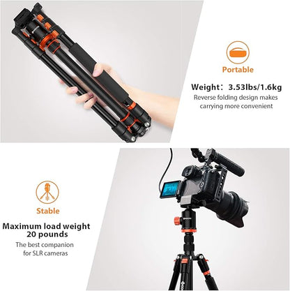 GEEKOTO Compact Aluminum Camera Tripod with 360° Ball Head, 77-Inch Professional Stand with 1/4" Quick Release Plate for DSLR, Video Conferencing, Travel and Work