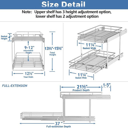 LOVMOR 2 Tier Individual Pull Out Cabinet Organizer 12½" W x 21½" D, Slide Out - Image 3