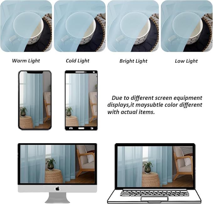 Chyhomenyc Light Blue Sheer Curtains 84 Inch Length 2 Panels, Light Filtering - Image 4