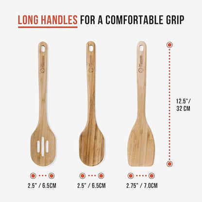 Chef Pomodoro Bamboo Cooking Utensils 3-Piece Set, Large 12.5-Inch Wooden - Image 2