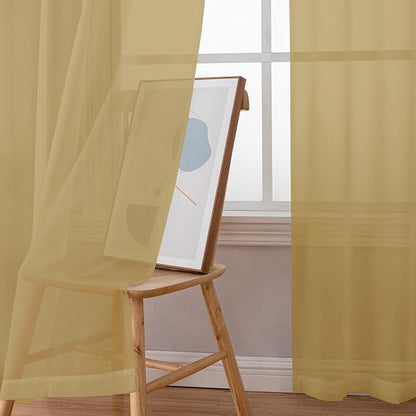 Chyhomenyc Gold Sheer Curtains 96 inches Long 2 Panels, Light Filtering Soft - Image 5
