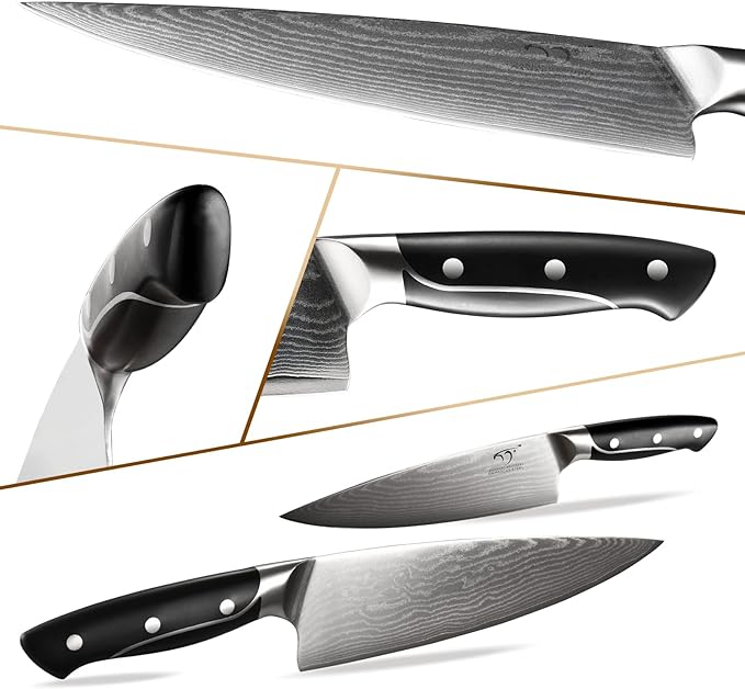 18 Pieces Damascus Kitchen Knife Set, 8 Piece Steak Knives, Non-slip ABS - Image 3