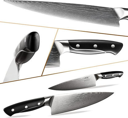 18 Pieces Damascus Kitchen Knife Set, 8 Piece Steak Knives, Non-slip ABS - Image 3
