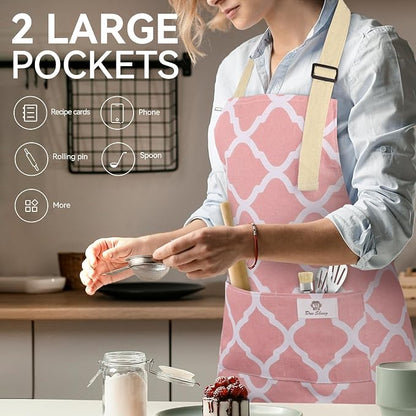 2 Pieces Aprons for Women with Pockets, Cotton Linen Waterproof Kitchen Cooking - Image 6