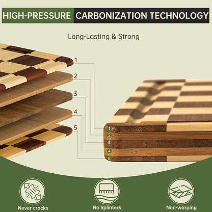 THETCHRY Bamboo Cutting Board Set, Checkered Wood Cutting Boards - Image 3