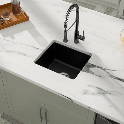 Dcolora 15 Inch Granite Composite Black Bar Sink Undermount Small Kitchen Sink Quartz Prep RV Single Bowl Under Counter Basin DC-GU7745