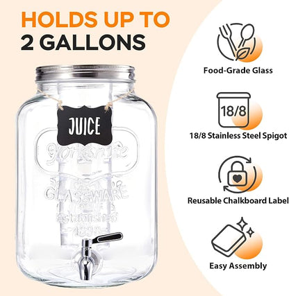2 Gallon Large Glass Drink Dispenser Set, Beverage Dispensers - Image 4