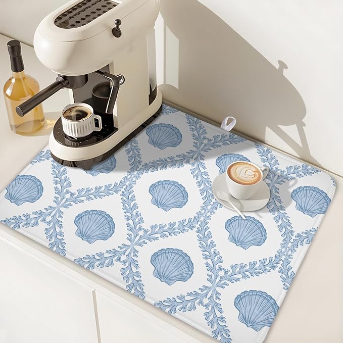 Summer Sea Shell Drying Mat 24x18 Inch, Light Blue Drying Mat - Image 6
