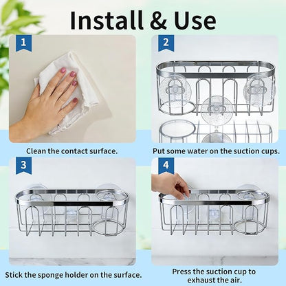 2-in-1 Sponge Holder for Kitchen Sink, Sink Caddy Kitchen Sink Organizer - Image 4