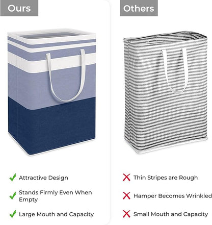 HomeHacks 2-Pack Large Laundry Basket, Waterproof, Freestanding Laundry Hamper, Collapsible Tall Clothes Hamper with Extended Handles for Clothes Toys in the Dorm and Family (Blue, 75L)