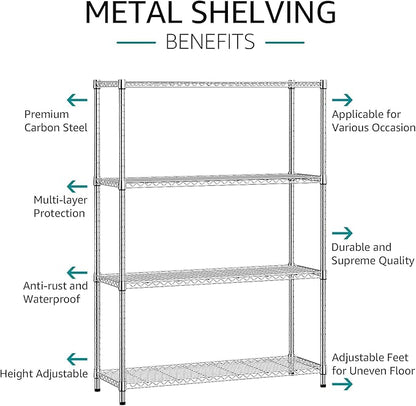 IZEUK 4-Tier Adjustable Heavy Duty Metal Wire Shelving Unit, Wide Storage Rack - Image 4