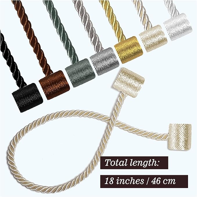Hion Magnetic Curtain Tiebacks Beige 2pcs, Curtain Tiebacks Buckles Holdbacks - Image 2