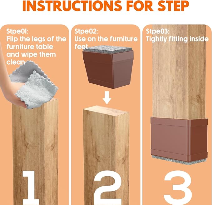 Rectangle Chair Leg Protectors for Hardwood Floors,16 PCS Silicone Covers to Protect Wood Tile Floors Felt Pads Furniture Leg Caps Reduce Noise. Easy to Move.(Brown,2 x 4 cm,Rectangle)