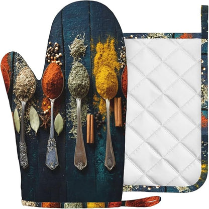 Various Herbs and Spices Oven Mitts and Pot Holders Sets Non-Slip Silicone - Image 2