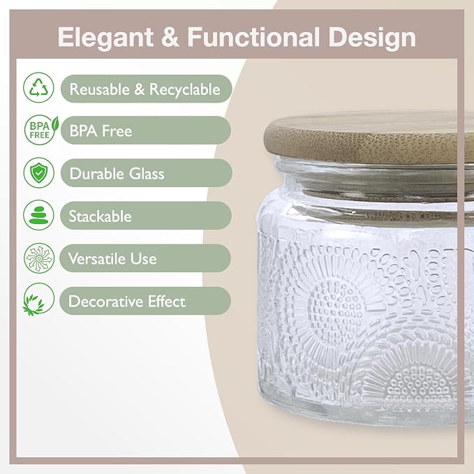 4 oz Mini Glass Jars with Airtight Bamboo Lids 12 pack, Decorative Small Food - Image 2