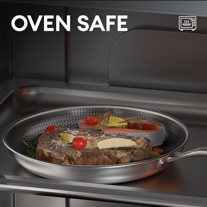 COOKER KING 12-Inch Stainless Steel Pan, Hybrid Nonstick Frying Pan, 3-Ply Clad - Image 6