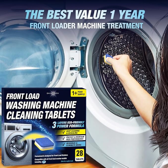Washing Machine Cleaner Tablets Front Loader 28 Pack & Dishwasher Cleaner Deodorizer Descaler Tablets 28 Pack Bundle - 1 Plus Year Supply - Septic Safe Eco Friendly Formula