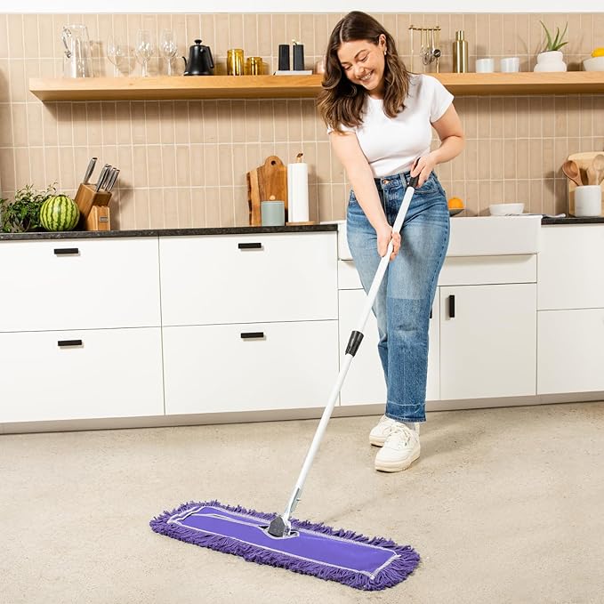 36 Inch Purple Commercial Dust Mop & Floor Sweeper with Extendable Handle – Mop for Hardwood, Tile, and Concrete Floor Cleaning
