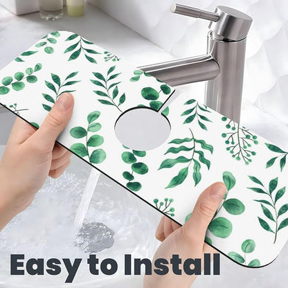 Watercolor Plant Green Leaves Dish Drying Mat - Image 8