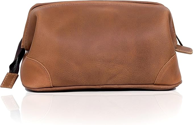 HLC Leather Toiletry Bag for Men - Best Gift for Men - Premium Genuine Leather Dopp Kit Shaving Kit Organizer Travel Kit Pouch Bag for Men - Large Size (Tan)