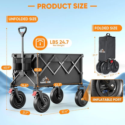 Big Rubber Wheels Beach Wagon Cart Foldable, 9x3 All-Terrain Wheels, Heavy Duty - Image 2