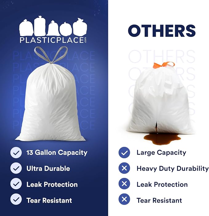 Plasticplace 13 Gallon Trash Bags â”‚ 1.2 Mil â”‚ White Drawstring Garbage Can - Image 5