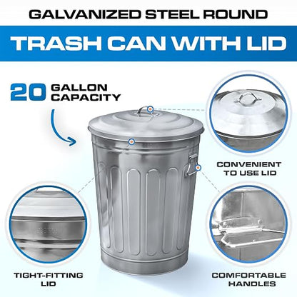 Plexon 2 Pack 13-Gallon Galvanized Steel Round Trash Can - Image 6