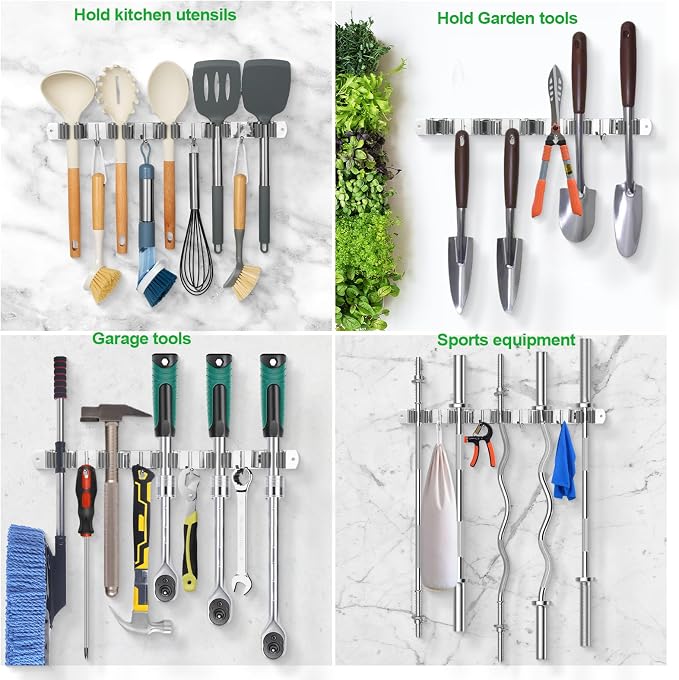 voze 5 Racks and 4 Hooks Mop and Broom Holder Wall Mount, Self Adhesive Heavy - Image 8