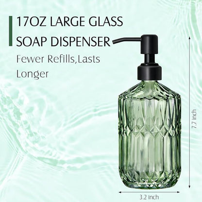 COHOSEGE 17 Oz Green Glass Kitchen Soap Dispenser - Image 6