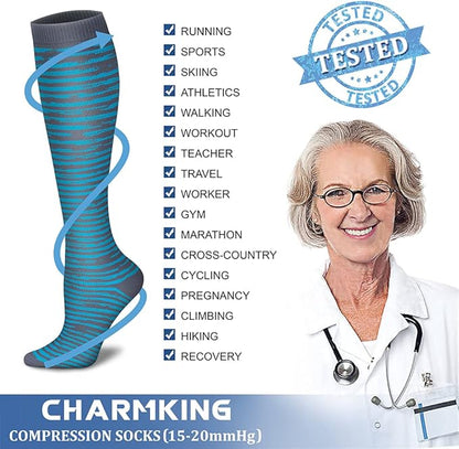 CHARMKING Compression Socks for Women & Men Circulation (3 Pairs) 15-20 mmHg is Best Support for Athletic Running Cycling