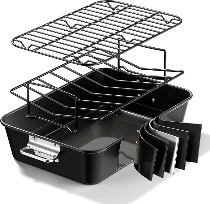 Turkey Roasting Pan with Rack Non stick Carbon Steel Roaster 16x11 Inch by Unknown