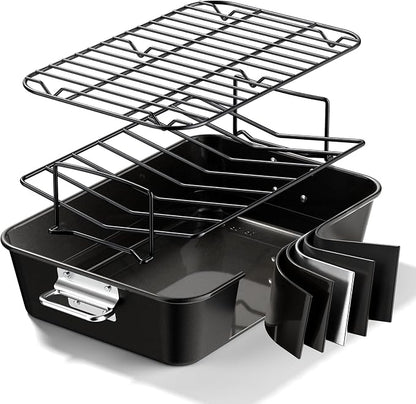 Turkey Roasting Pan with Rack Non stick Carbon Steel Roaster 16x11 Inch by Unknown